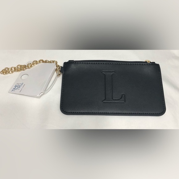 Women’s initial L gold wrist chain purse wallet black. 7”LX4W - Picture 1 of 3